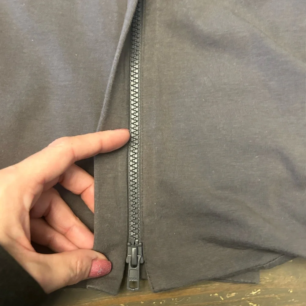 EILEEN FISHER Jacket L Organic Cotton Jersey Longline Hoodie Full Zip‎ Gray USA